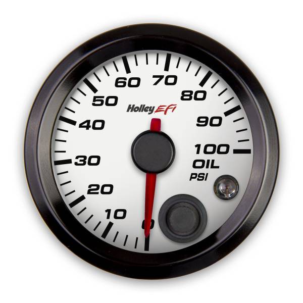 Holley EFI - Holley EFI 2-1/16 OIL PRESSURE GAUGE, 0-100PSI, CAN, WHITE 553-127W